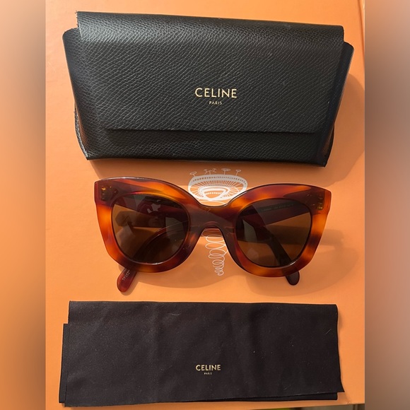 Celine Oversized Round Tortoise Shell Sunglasses CL4005 IN Blonde Orange Brown - Picture 10 of 14
